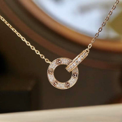 [Stars Jewelry]LOVE 7.6MM NECKLACE ROSE GOLD AND SILVER  FULL DIAMOND