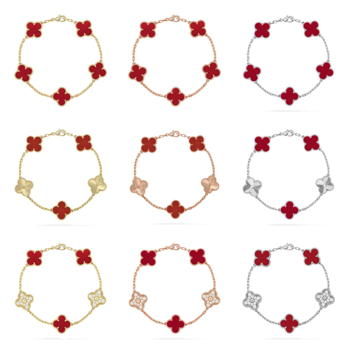 [Stars Jewelry] CLOVER 5 MOTIF RED CORNELIAN BRACELET COLLECTION