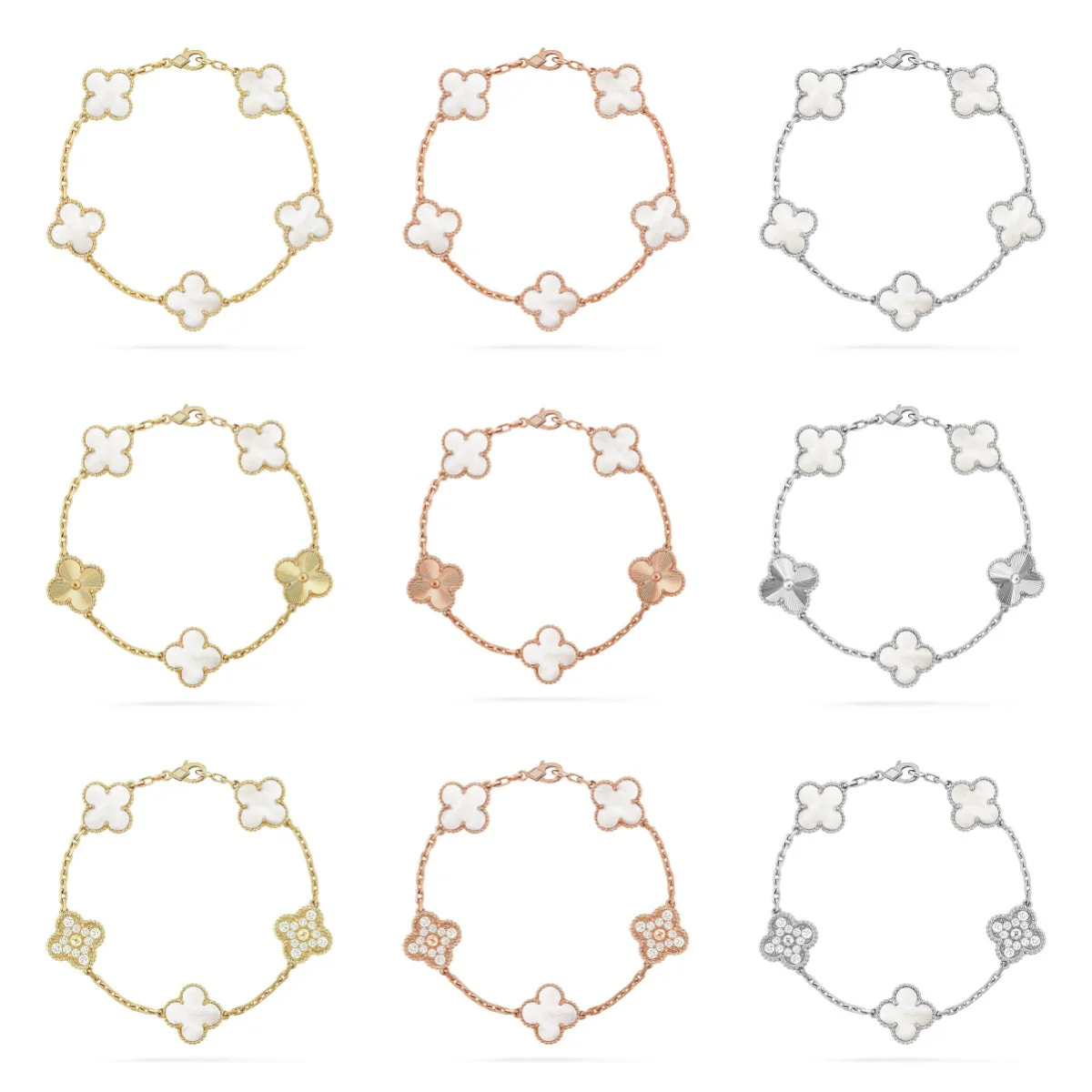 [Stars Jewelry]CLOVER WHITE PEARL MOP 5 MOTIF BRACELET COLLECTION