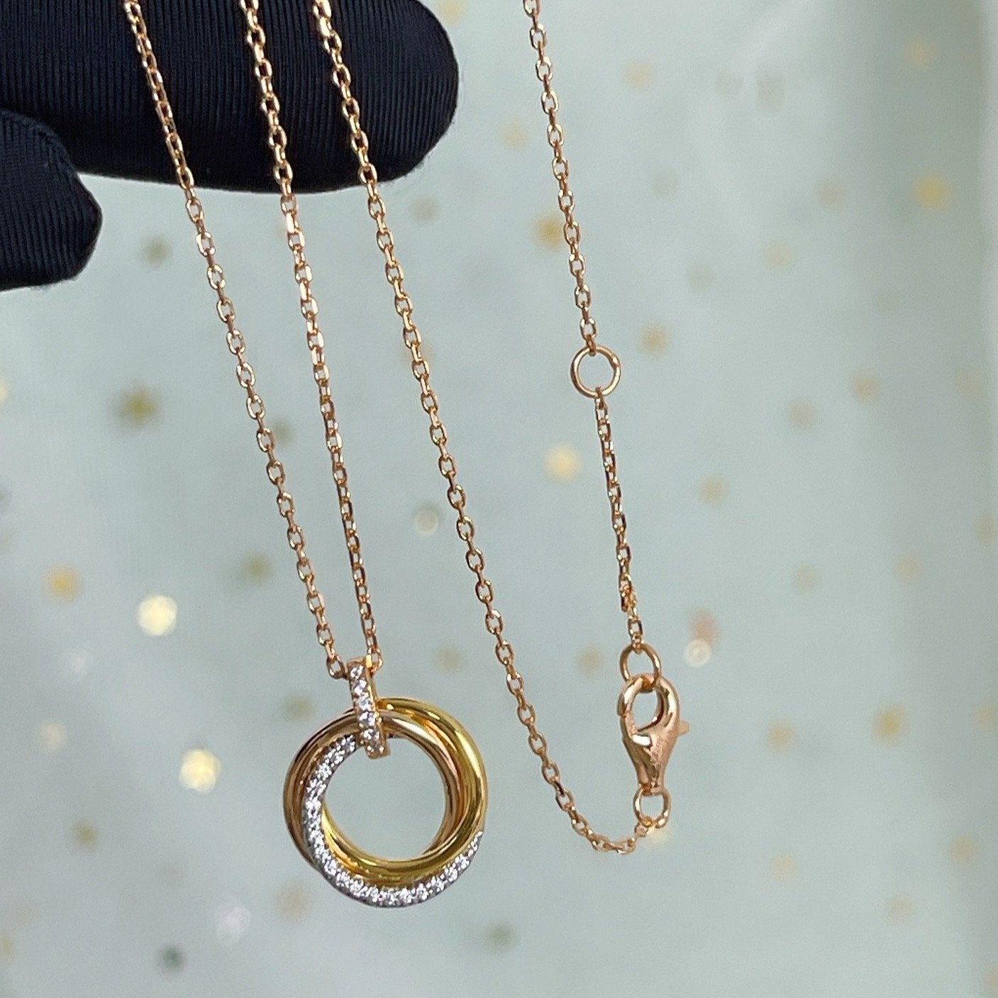 [Stars Jewelry]TRINITY NECKLACE SILVER GOLD PINK GOLD DIAMONDS
