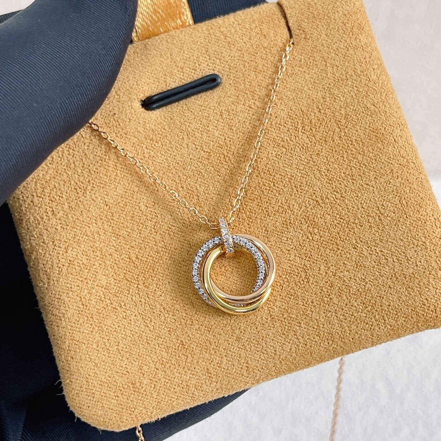 [Stars Jewelry]TRINITY NECKLACE SILVER GOLD PINK GOLD DIAMONDS