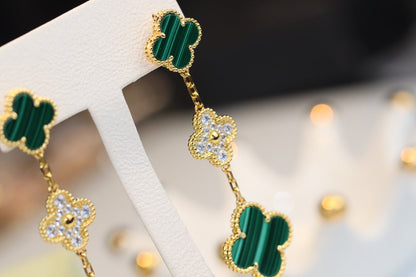 [Stars Jewelry]CLOVER EARRINGS GOLD MALACHITE DIAMOND 3 MOTIF