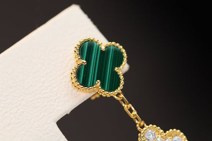 [Stars Jewelry]CLOVER EARRINGS GOLD MALACHITE DIAMOND 3 MOTIF