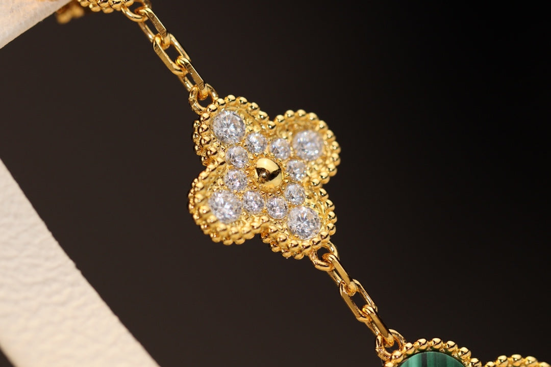 [Stars Jewelry]CLOVER EARRINGS GOLD MALACHITE DIAMOND 3 MOTIF