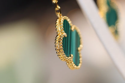 [Stars Jewelry]CLOVER EARRINGS GOLD MALACHITE DIAMOND 3 MOTIF
