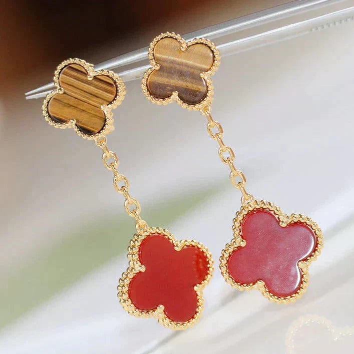 [Stars Jewelry]CLOVER  2 MOTIF  TIGER EYE CARNELIAN EARRINGS