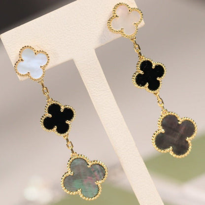 [Stars Jewelry]CLOVER EARRINGS GOLD ONYX MOP 3 MOTIF