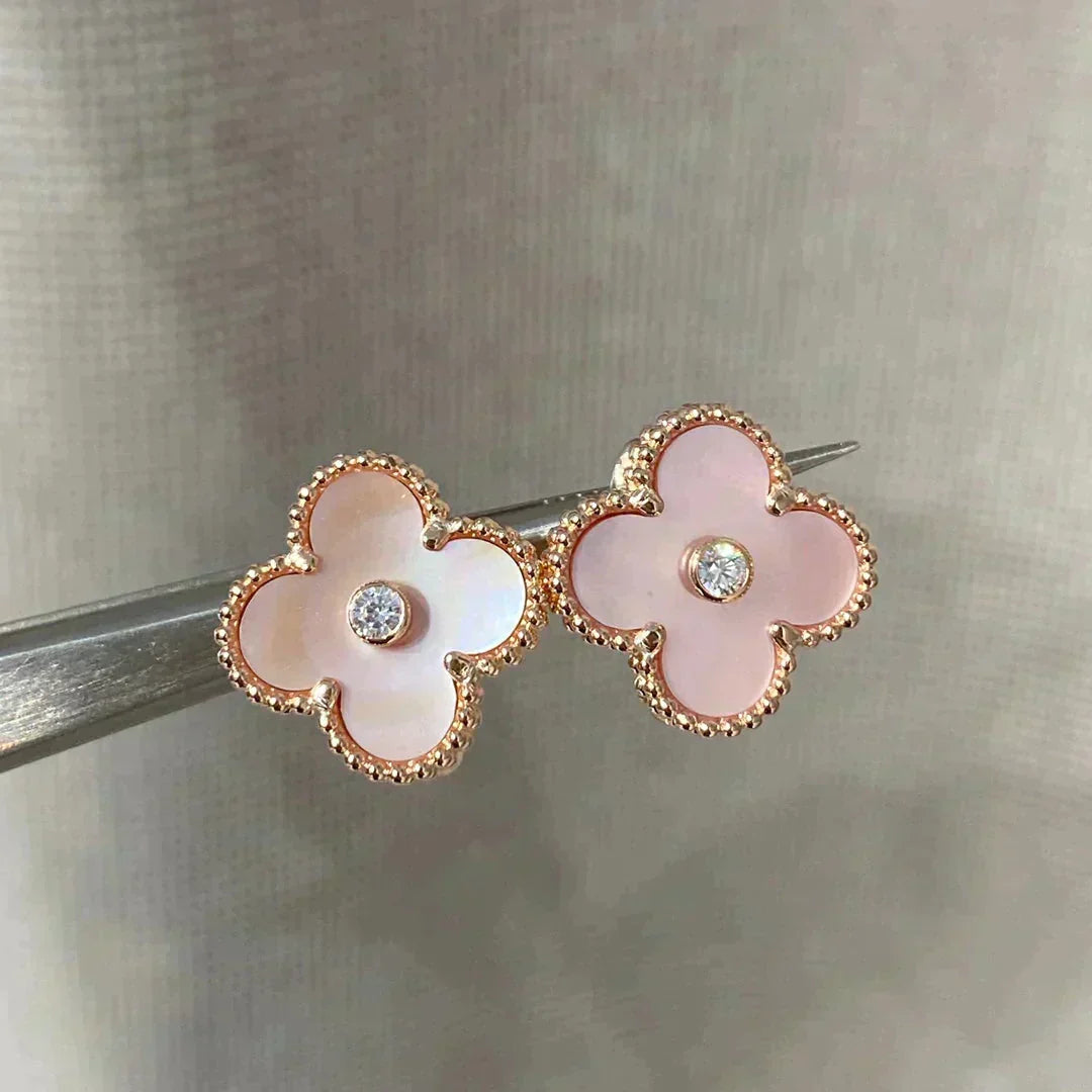[Stars Jewelry]CLOVER MEDIUM 1 MOTIFS  PINK MOP DIAMOND EARRINGS