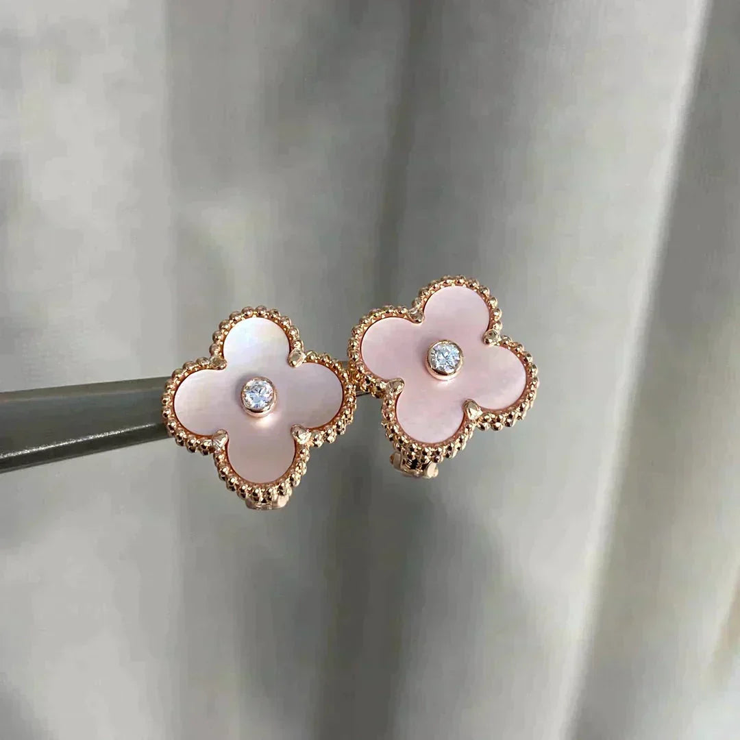 [Stars Jewelry]CLOVER MEDIUM 1 MOTIFS  PINK MOP DIAMOND EARRINGS