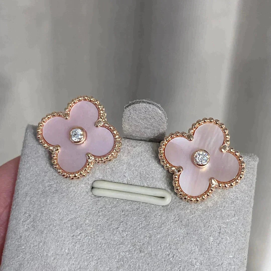 [Stars Jewelry]CLOVER MEDIUM 1 MOTIFS  PINK MOP DIAMOND EARRINGS