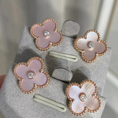 [Stars Jewelry]CLOVER MEDIUM 1 MOTIFS  PINK MOP DIAMOND EARRINGS