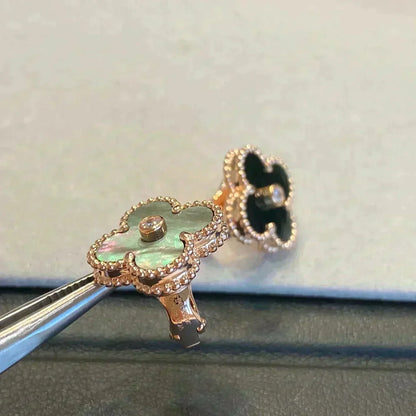 [Stars Jewelry]CLOVER MEDIUM 1 MOTIFS GRAY MOP  DIAMOND EARRINGS