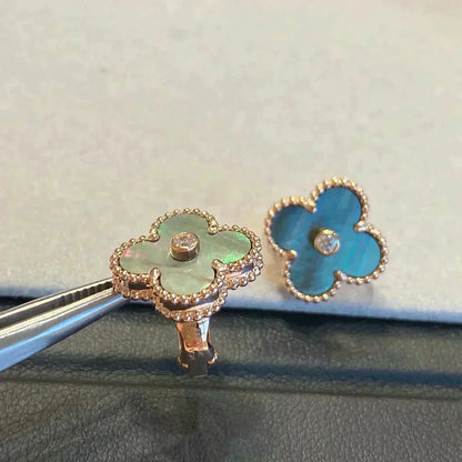 [Stars Jewelry]CLOVER MEDIUM 1 MOTIFS GRAY MOP  DIAMOND EARRINGS