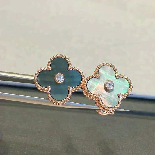 [Stars Jewelry]CLOVER MEDIUM 1 MOTIFS GRAY MOP  DIAMOND EARRINGS