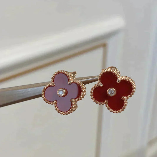 [Stars Jewelry]CLOVER MEDIUM 1 MOTIFS CARNELIAN  DIAMOND earrings