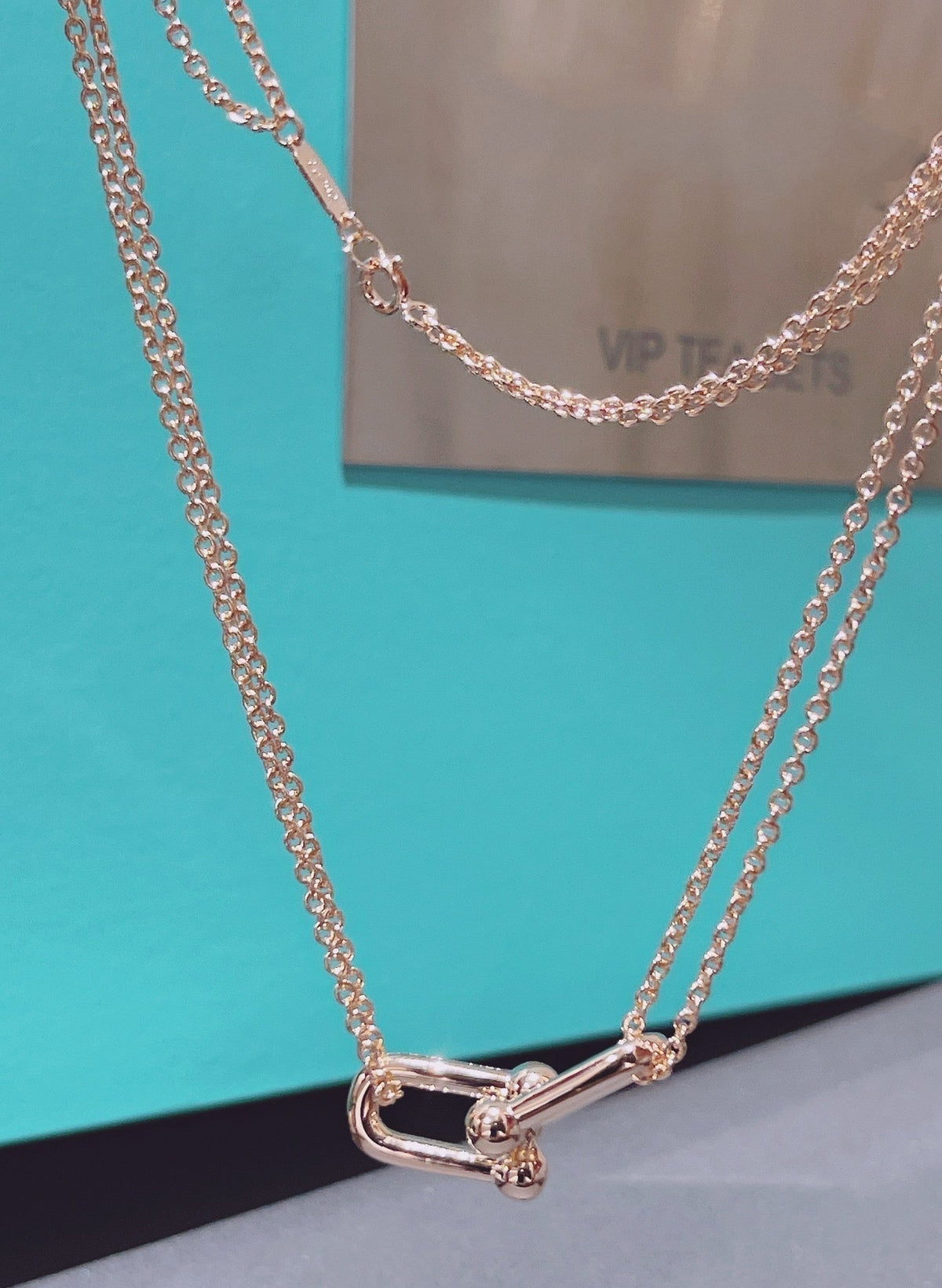 [Stellar jewels]HARDWEAR DOUBLE LINK PEDANT PINK GOLD NECKLACE