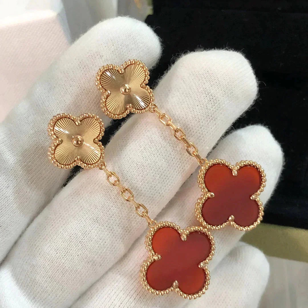 [Stars Jewelry]CLOVER 2 MOTIF  LASER CARNELIAN EARRINGS