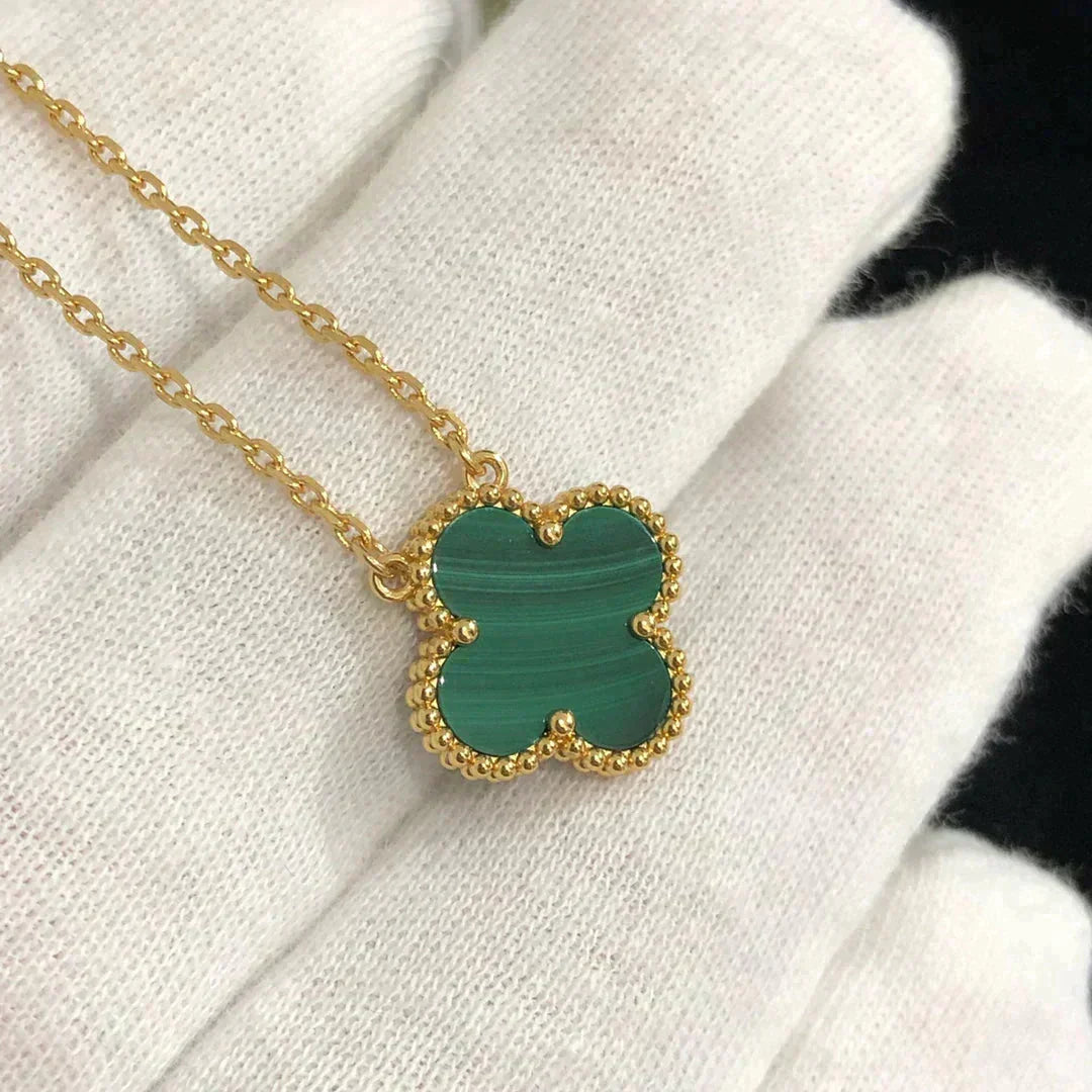 [Stars Jewelry]CLOVER 15MM MALACHITE SINGLE FLOWER  NECKLACE