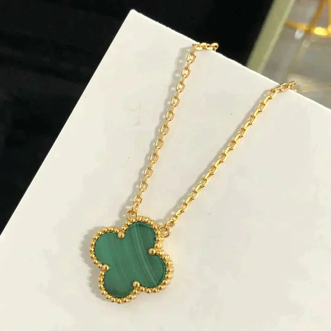 [Stars Jewelry]CLOVER 15MM MALACHITE SINGLE FLOWER  NECKLACE