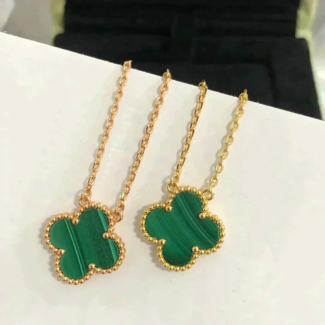 [Stars Jewelry]CLOVER 15MM MALACHITE SINGLE FLOWER  NECKLACE