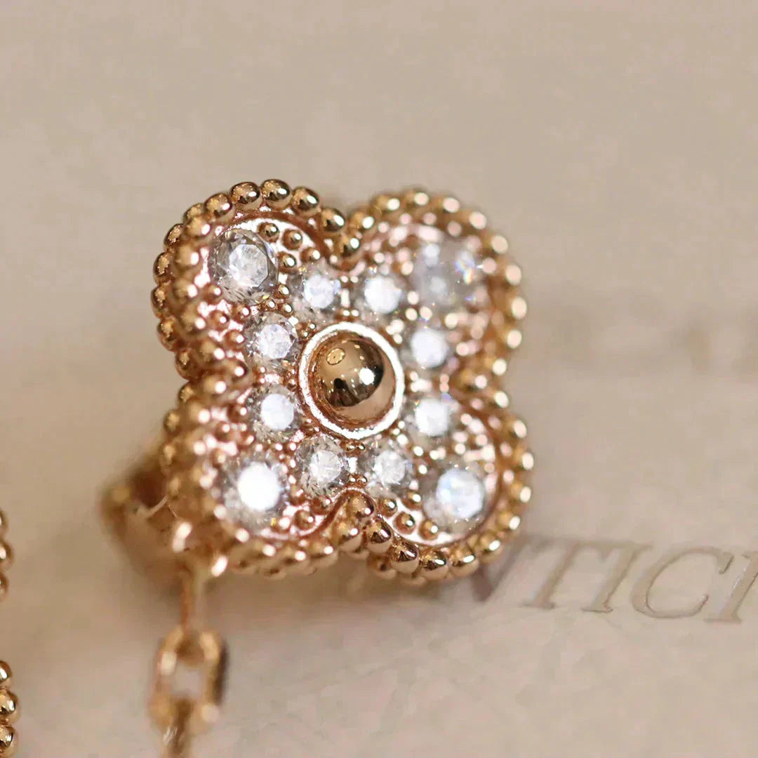 [Stars Jewelry]CLOVER MEDIUM 1 MOTIFS FUll DIAMOND EARRINGS