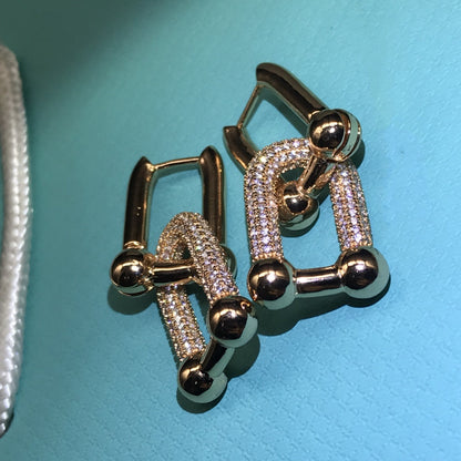 [Stellar jewels]HARDWARE DROP EARRINGS DOUBLE LINK DIAMOND