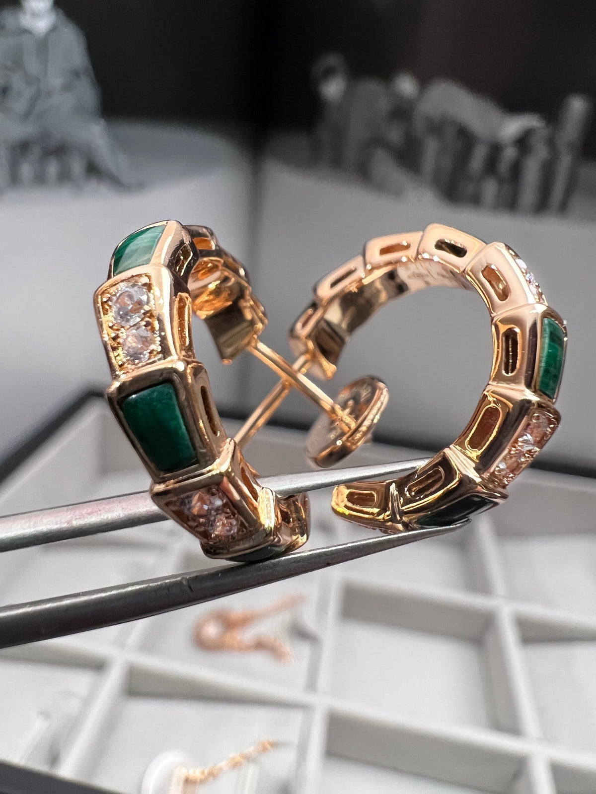 [Stars Jewelry]SERPENTI MALACHITE PINK GOLD EARRINGS