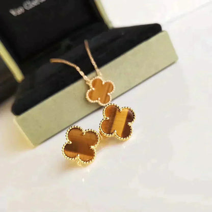 [Stars Jewelry]CLOVER MEDIUM 1 MOTIFS TIGER EYE EARRINGS