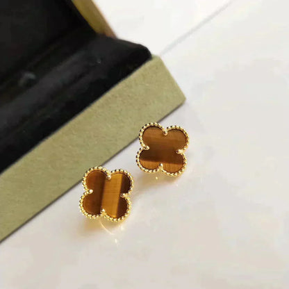[Stars Jewelry]CLOVER MEDIUM 1 MOTIFS TIGER EYE EARRINGS