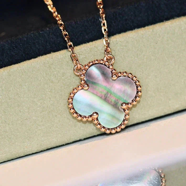 [Stars Jewelry]CLOVER 15MM  GRAY MOTHER OF PEARL NECKLACE