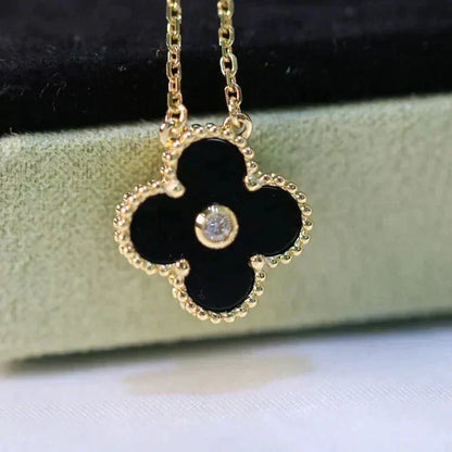 [Stars Jewelry]CLOVER 15MM DIAMOND ONYX NECKLACE