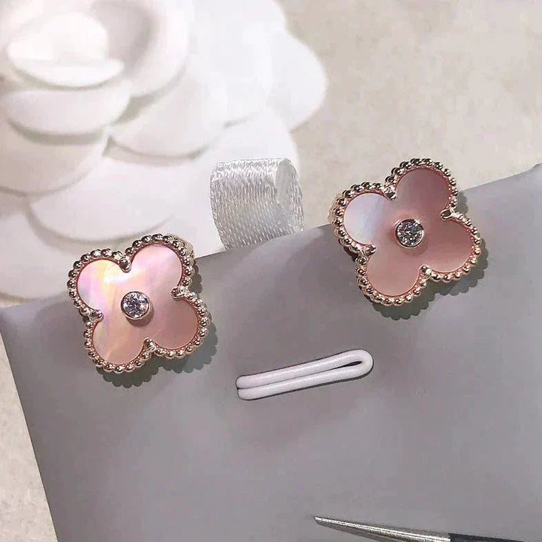 [Stars Jewelry]CLOVER MEDIUM 1 MOTIFS  PINK MOP DIAMOND EARRINGS