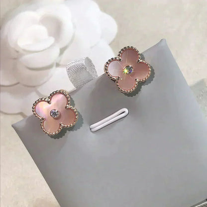 [Stars Jewelry]CLOVER MEDIUM 1 MOTIFS  PINK MOP DIAMOND EARRINGS