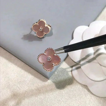 [Stars Jewelry]CLOVER MEDIUM 1 MOTIFS  PINK MOP DIAMOND EARRINGS