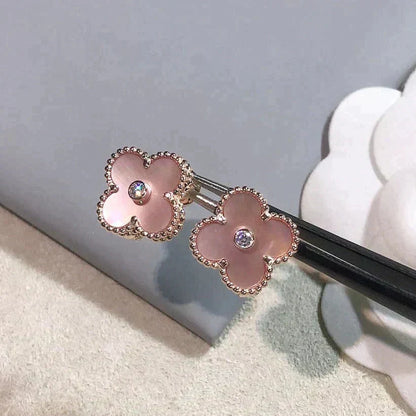 [Stars Jewelry]CLOVER MEDIUM 1 MOTIFS  PINK MOP DIAMOND EARRINGS