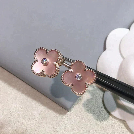 [Stars Jewelry]CLOVER MEDIUM 1 MOTIFS  PINK MOP DIAMOND EARRINGS