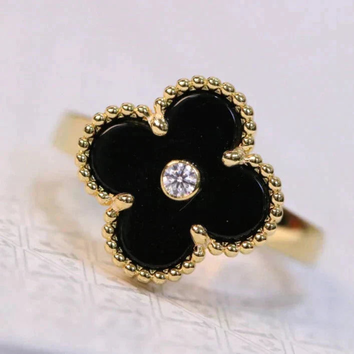 [Stars Jewelry]CLOVER ONYX RING GOLD DIAMOND