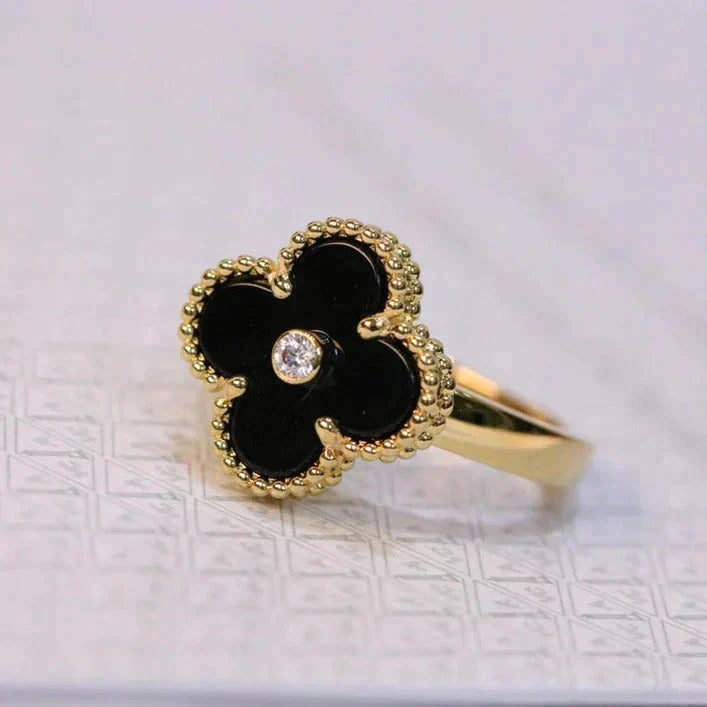 [Stars Jewelry]CLOVER ONYX RING GOLD DIAMOND