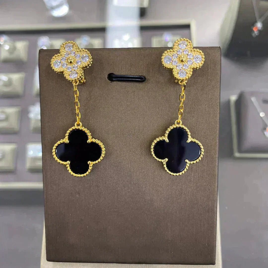 [Stars Jewelry]CLOVER  2 MOTIFS  DIAMOND  EARRINGS (MULTIPLE CHOICESç´