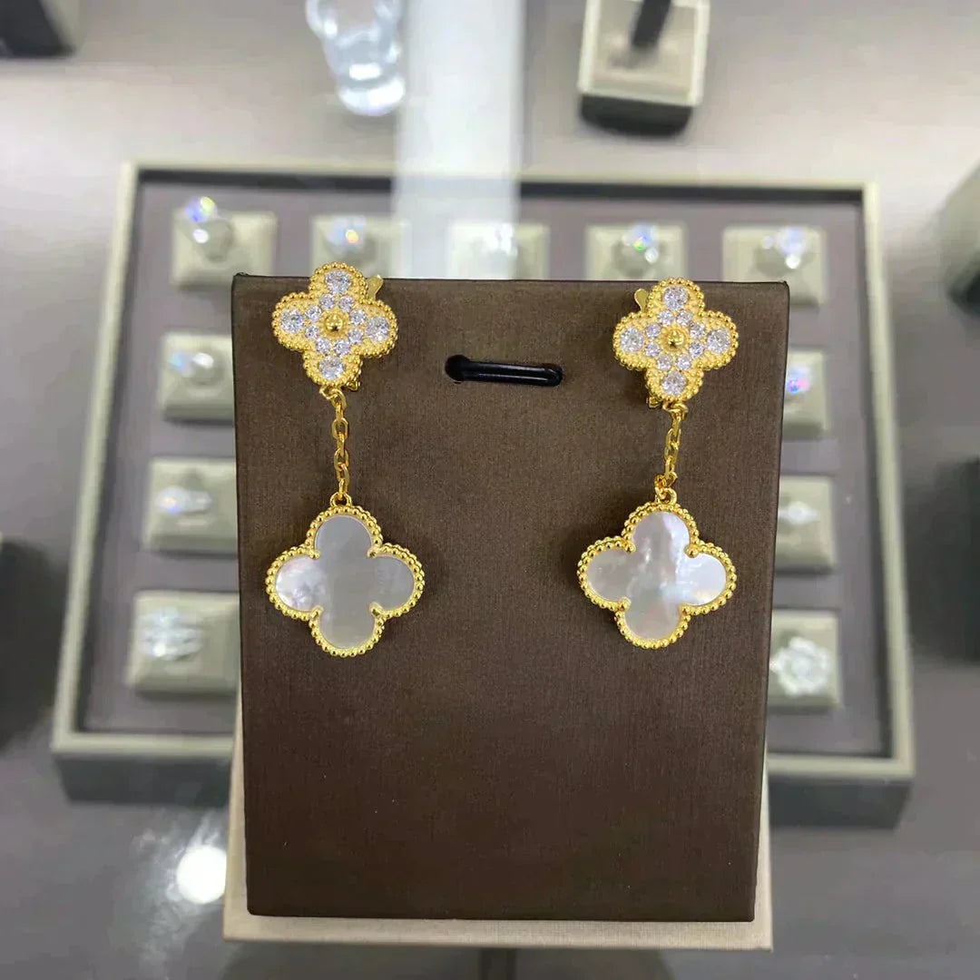 [Stars Jewelry]CLOVER  2 MOTIFS  DIAMOND  EARRINGS (MULTIPLE CHOICESç´