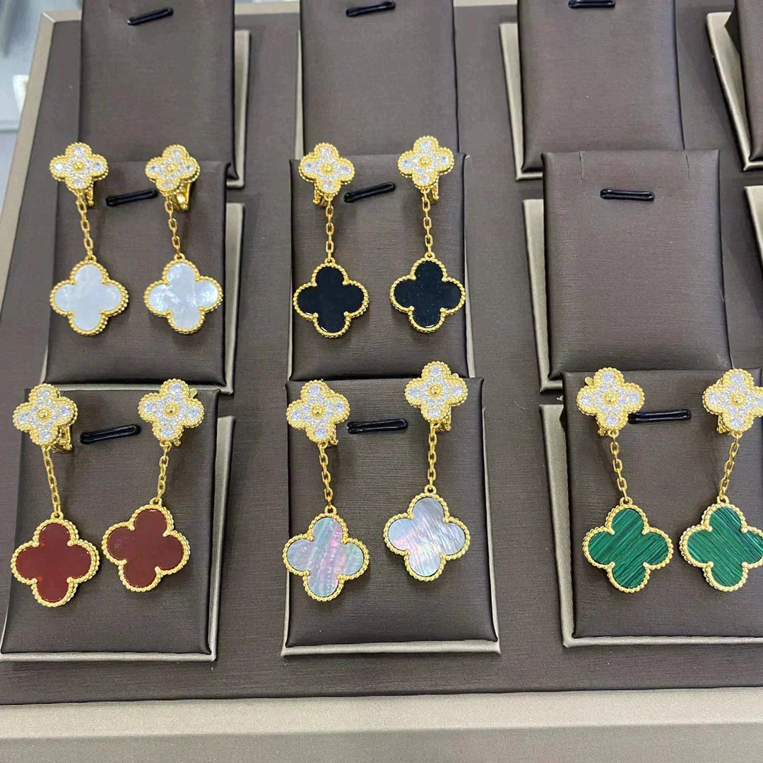 [Stars Jewelry]CLOVER  2 MOTIFS  DIAMOND  EARRINGS (MULTIPLE CHOICESç´