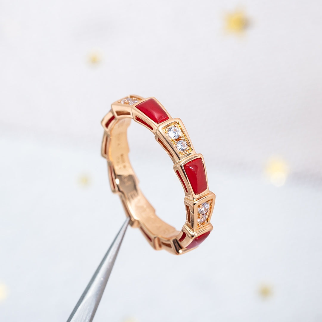 [Stars Jewelry]SERPENTI RING PINK GOLD CARNELIAN DIAMOND 3MM