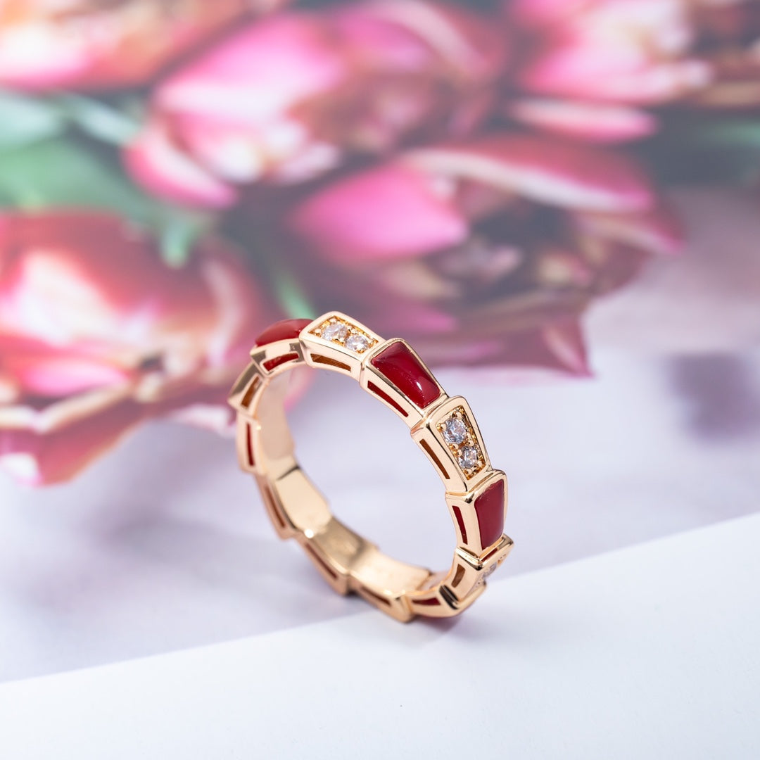 [Stars Jewelry]SERPENTI RING PINK GOLD CARNELIAN DIAMOND 3MM