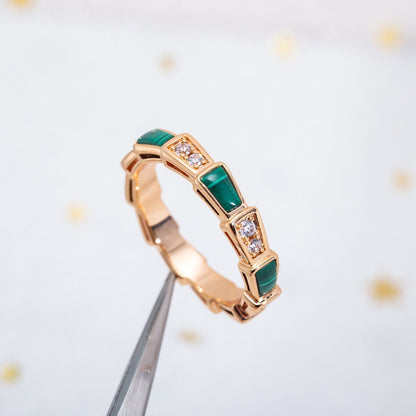 [Stars Jewelry]SERPENTI RING PINK GOLD MALACHITE DIAMOND 3MM