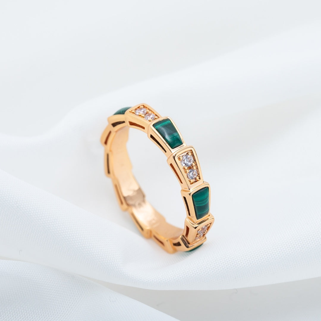 [Stars Jewelry]SERPENTI RING PINK GOLD MALACHITE DIAMOND 3MM