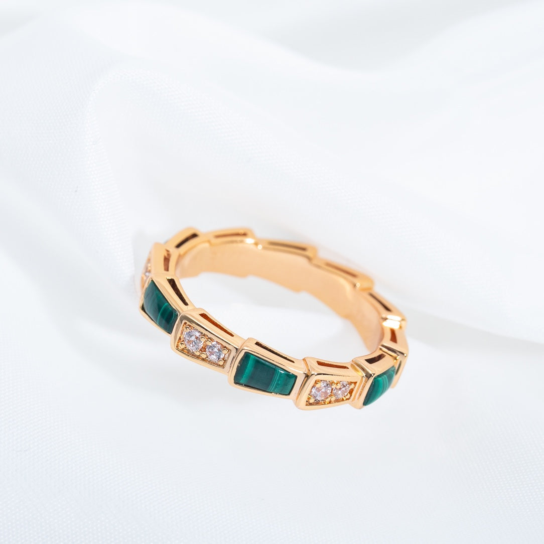 [Stars Jewelry]SERPENTI RING PINK GOLD MALACHITE DIAMOND 3MM