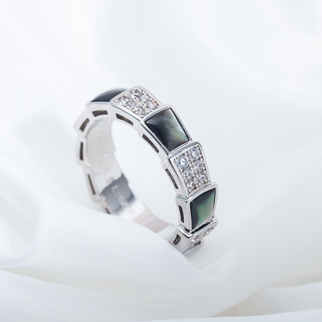 [Stars Jewelry]SERPENTI RING SILVER DIAMOND BLACK MOP 4MM