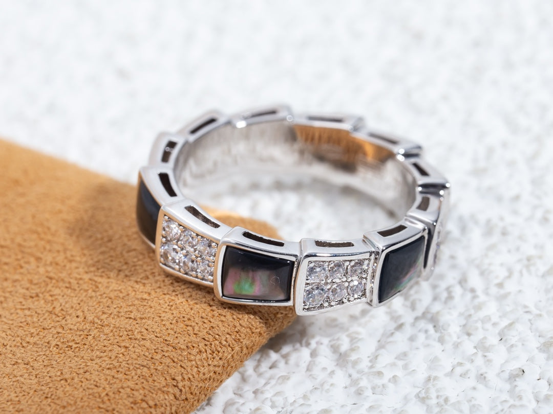 [Stars Jewelry]SERPENTI RING SILVER DIAMOND BLACK MOP 4MM