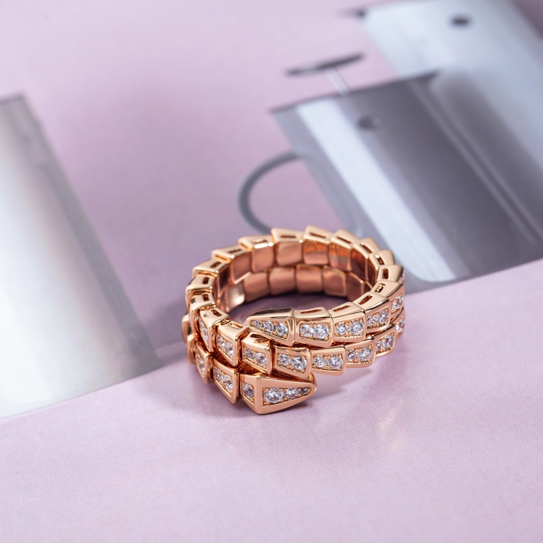 [Stars Jewelry]SERPENTI RING PINK GOLD DIAMOND DOUBLE ROW