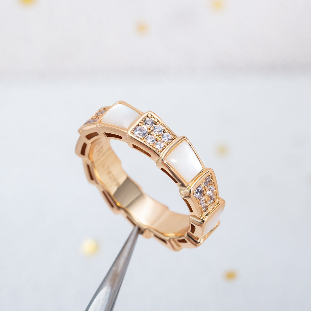 [Stars Jewelry]SERPENTI RING PINK GOLD MOP DIAMOND PAVED 4MM